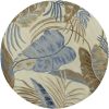 8' Ivory Blue Hand Tufted Tropical Leaves Round Area Rug