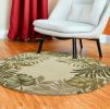 8' Ivory Hand Tufted Bordered Tropical Leaves Round Indoor Area Rug