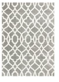 8' X 11' Grey Ivory Machine Woven Ogee Shag Area Rug