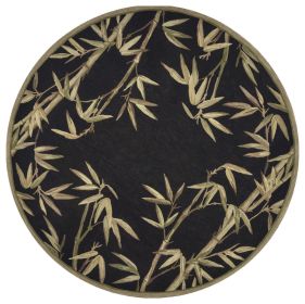 8' Black Hand Tufted Bordered Tropical Bamboo Round  Area Rug