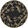 8' Black Hand Tufted Bordered Tropical Bamboo Round  Area Rug