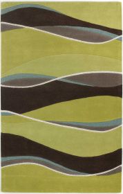 8' X 11' Lime Mocha Hand Tufted Abstract Waves Area Rug