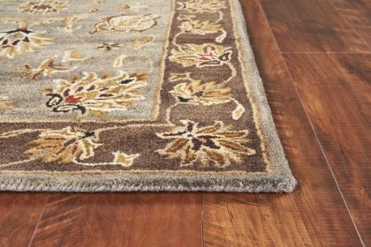 8' X 11' Grey Mocha Hand Tufted Traditional Floral Area Rug