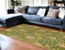 8' X 11' Green and Ivory Wool Floral Handmade Area Rug