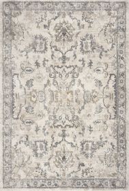 9' X 13' Ivory Machine Woven Distressed Floral Traditional Area Rug