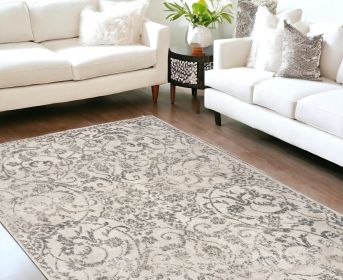 9' X 13' Ivory Machine Woven Distressed Floral Vines Area Rug