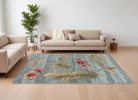 8' X 11' Seafoam Green Machine Woven Tropical Plants Area Rug