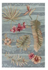 8' X 11' Seafoam Green Machine Woven Tropical Plants Area Rug