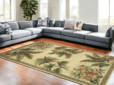 8' X 10' Ivory Wool Tropical Botanical Hand Tufted Area Rug