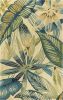 8' X 10' Ivory Teal Hand Tufted Tropical Leaves Area Rug