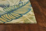 8' X 10' Ivory Teal Hand Tufted Tropical Leaves Area Rug