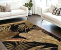 8' X 11' Midnight Black Hand Tufted Tropical Leaves Area Rug