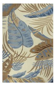 8' X 11' Ivory and Blue Wool Tropical Botanical Hand Tufted Area Rug