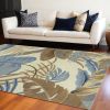 8' X 11' Ivory and Blue Wool Tropical Botanical Hand Tufted Area Rug