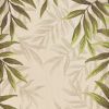 8' X 11' Ivory Hand Tufted Bordered Tropical Leaves Area Rug