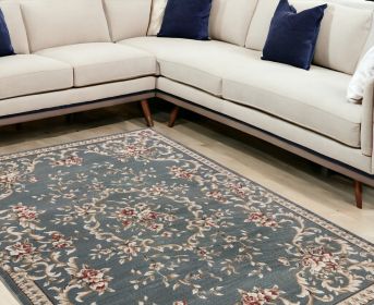 9' X 12' Slate Blue and Ivory Floral Area Rug