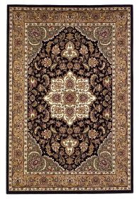 10' X 13' Black Beige Machine Woven Floral Medallion Area Rug