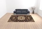 10' X 13' Black Beige Machine Woven Floral Medallion Area Rug