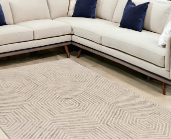 9' X 12' Sand Beige Wool Geometric Hand Tufted Area Rug