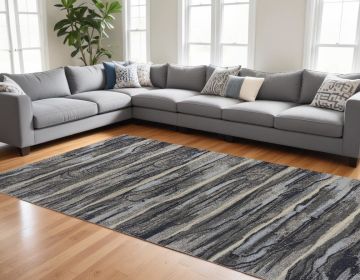 10' X 13' Grey Machine Woven Abstract Brushstroke Area Rug