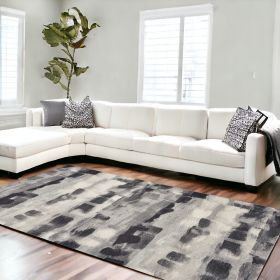 10' X 13' Shades Of Grey Machine Woven Abstract Brushstroke Area Rug