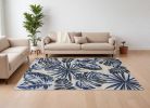 10' X 13' Grey Blue Machine Woven Tropical Leaves Area Rug