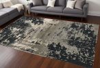 10' X 13' Silver Charcoal Machine Woven Abstract Paint Splatter Area Rug