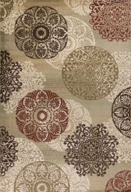 5' X 8' Sage Green Machine Woven Floral Medallion Disk Area Rug