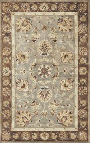 2' X 7' Grey Or Mocha Floral Vines Bordered Wool Runner Rug