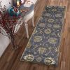 7' Midnight Blue Hand Tufted Wool Traditional Floral Runner Rug