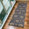 7' Midnight Blue Hand Tufted Wool Traditional Floral Runner Rug