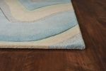 3' X 5' Ocean Blue Beige Hand Tufted Abstract Waves Area Rug