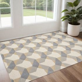 3' X 5' Ivory Or Grey Geometric Wool Area Rug