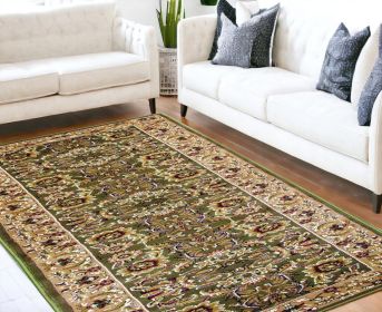 5' X 8' Green Or Taupe Floral Bordered Area Rug