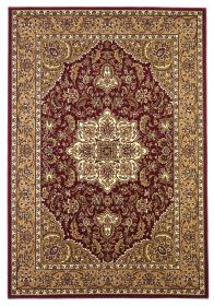 5' X 8' Red Beige Machine Woven Floral Medallion Area Rug