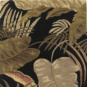 3' X 5' Midnight Black Hand Tufted Tropical Leaves Indoor Area Rug