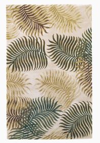 3' X 5' Natural Beige Hand Tufted Tropical Leaves Indoor Area Rug