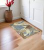 3' X 5' Ivory and Blue Wool Tropical Botanical Hand Tufted Area Rug