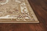 5' X 8' Beige Ivory Machine Woven Hand Carved Floral Medallion Indoor Area Rug