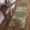 8' Aqua Blue Hand Tufted Tropical Leaves Indoor Runner Rug