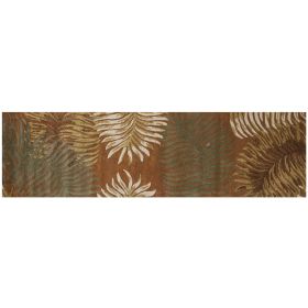 8' Rust Orange Hand Tufted Tropical Leaves Indoor Runner Rug