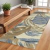 8' Ivory and Blue Wool Tropical Botanical Hand Tufted Runner Rug