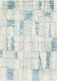 5' X 8' Ivory Blue Machine Woven Abstract Blocks Indoor Area Rug