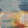 5' X 8' Blue Rust Orange Machine Woven Abstract Brushstrokes Indoor Area Rug