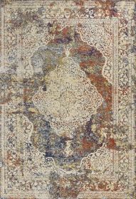 5' X 8' Multi Color Vintage Bordered Indoor Area Rug