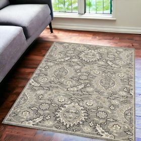 7' X 9' Grey Floral Vine Uv Treated Indoor Area Rug