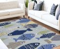 5' X 7' Light Blue School Of Fish Indoor Area Rug