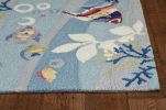 5' X 8' Blue Hand Hooked Marine Life Indoor Area Rug