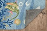 5' X 8' Blue Hand Hooked Marine Life Indoor Area Rug