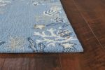 5' X 8' Sea Blue Hand Hooked Bordered Coral Reef Indoor Area Rug